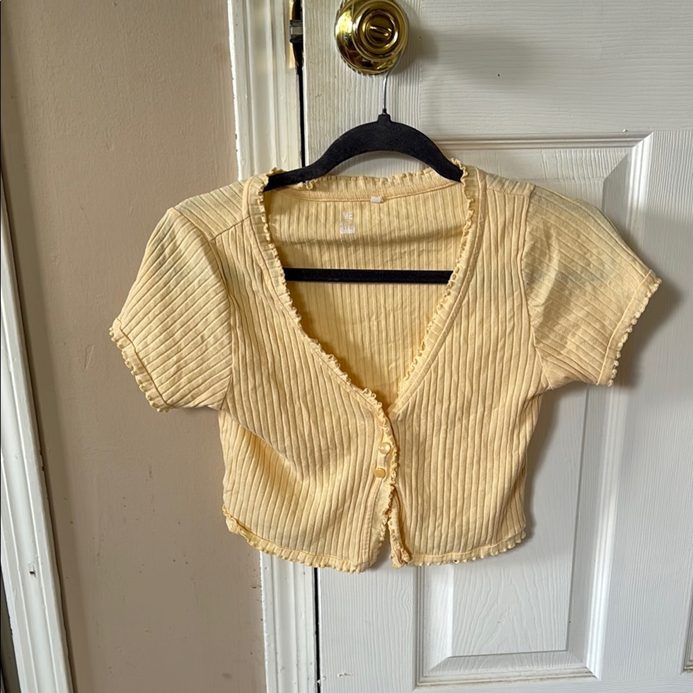 Women's Cream Button-Up Ribbed Top